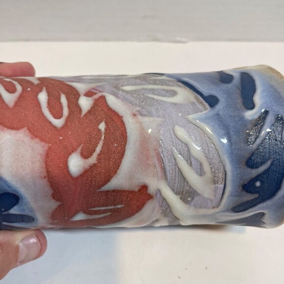 Handcrafted Ceramic Tumbler With Abstract Multicolor Design 6" Tall By Local Pot - Picture 9 of 9